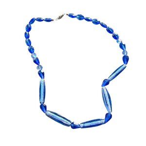 Vintage Blue Glass Beaded Necklace With Magnetic Clasp 1970s